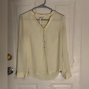 Cream Long Sleeve Chiffon Blouse Gold Button Detail Size XS